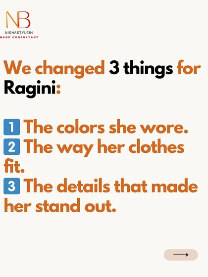 For Ragini, we changed three things: the colors she wore, the fit of her clothes, and the details that made her stand out. These small shifts made a big impact.
