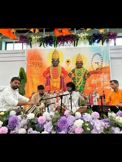 Performing for the Shree Vitthal Rukmini Temple Trust during a UK tour. It was an honor to play devotional music for the community in London, with a beautiful backdrop of Lord Vitthal and Rukmini.