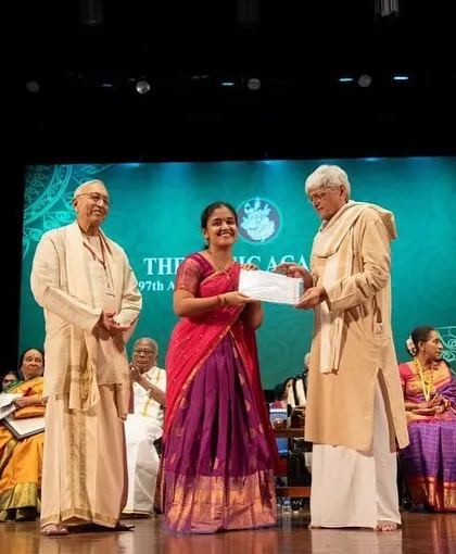 A full stage view of the award ceremony at The Music Academy, Madras. Being recognized by such a prestigious institution is a dream for any Carnatic musician.
