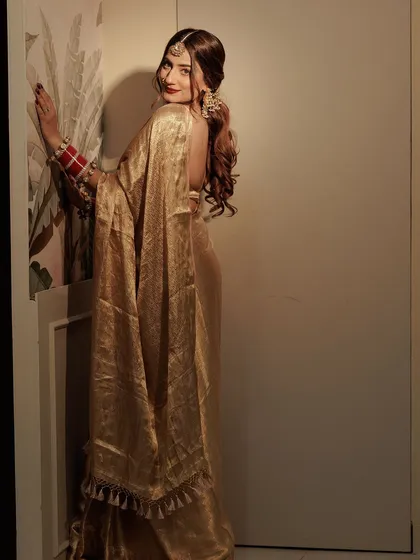 A final shot of my festive look, showing the hairstyle and back details.
