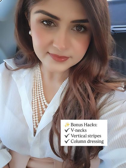 Bonus hacks for looking taller, including V-necks and column dressing.