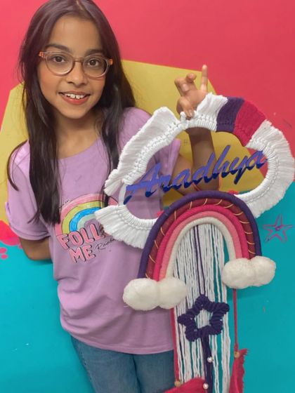 Another happy little client with her custom 'Aradhya' nameplate. I love creating pieces that bring so much joy, and this one features a unique color-blocked cloud and a star accent.