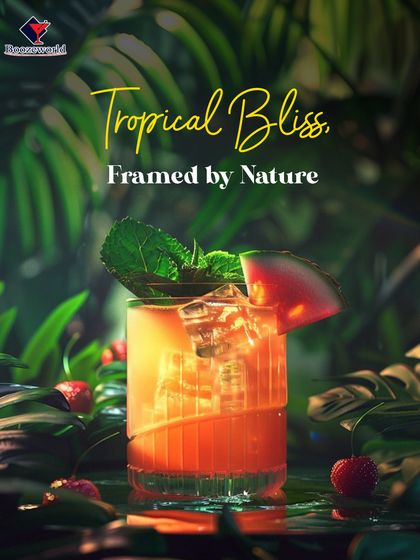 This tropical cocktail, garnished with watermelon and fresh mint, is a true taste of paradise. We use fresh fruits and natural elements to create drinks that are both beautiful and delicious.