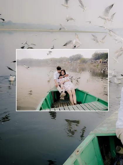A creative edit showing a picture-in-picture effect from the boat shoot. This style adds a modern and artistic touch to the pre-wedding album.