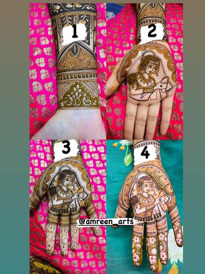 A collage showing the step-by-step process of creating a bridal portrait, from outline to finished art.