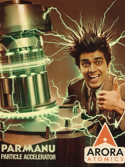A fun, energetic ad for the 'Parmanu Particle Accelerator' from Arora Atomics. This series blends the optimism of the atomic age with a distinctly Indian commercial sensibility.
