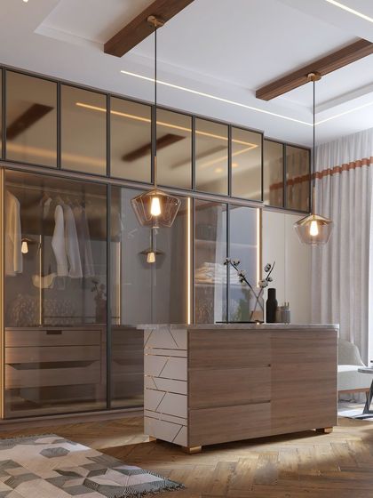 A 3D render of the Terra walk-in closet, bringing the initial sketch to life. This visualization helps refine the material palette, lighting, and spatial arrangement before construction begins, ensuring a perfect result.