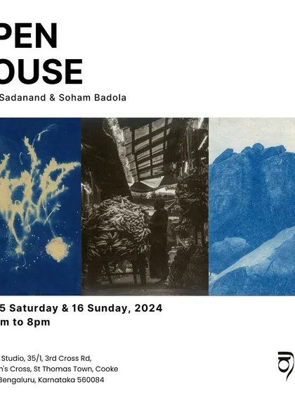 The open house announcement for artists Soham Badola and Hridya Sadanand, showcasing the work they created while exploring alternative photographic processes at our studio.