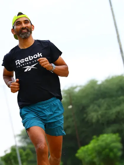 A runner enjoying the Sunday roast, our term for a tough but rewarding long run.