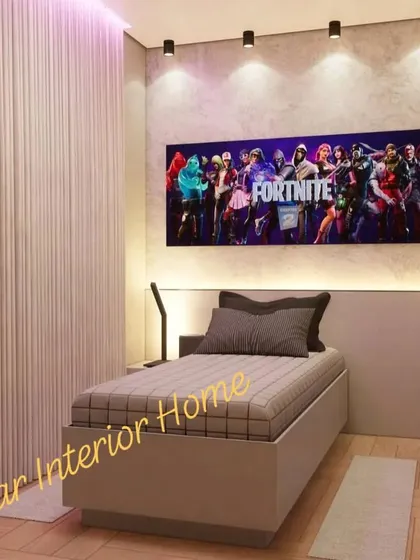 A front view of the bed with the Fortnite artwork as a striking focal point.