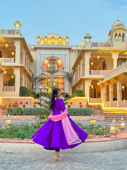 Another shot of the beautiful custom purple anarkali, showing its gorgeous flare. I believe in supporting small businesses to find one-of-a-kind pieces for my clients.