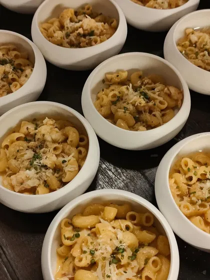 Comfort food, but make it gourmet. Our Lobster Mac & Cheese, served in individual bowls, was a huge hit at the "Made In Heaven" celebration party.