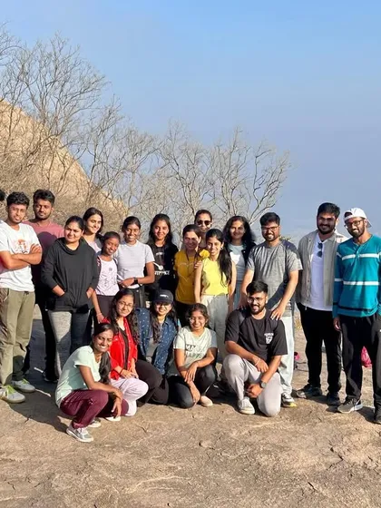 The full group at the summit of Uttari Betta, a popular sunrise trek from Bangalore that we organize every weekend.
