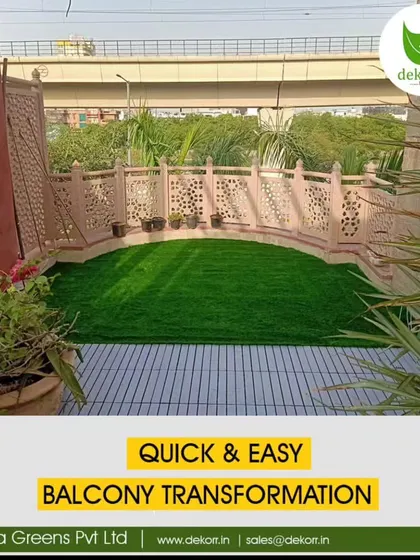 A quick and easy balcony transformation. The addition of our high-density artificial grass instantly adds a pop of color and texture, making the space feel more like a garden.