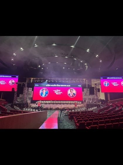 A wide view of the auditorium at Bharat Mandapam for the Akhil Bhartiya Shiksha Sangam. We managed the show run and breakout rooms for this major educational summit organized by the Ministry of Education.