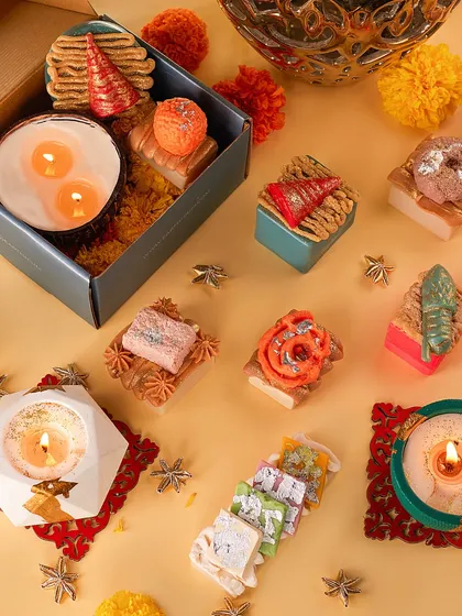 My Mithai-shaped soaps are a fun and unique gift, especially when paired with my festive candles.