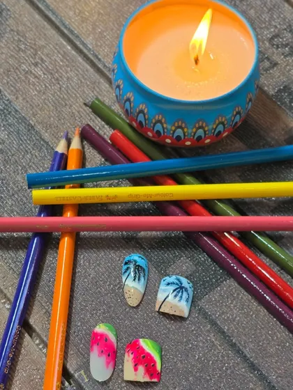 More matching sets, this time with a summer theme featuring beach scenes and watermelon slices.