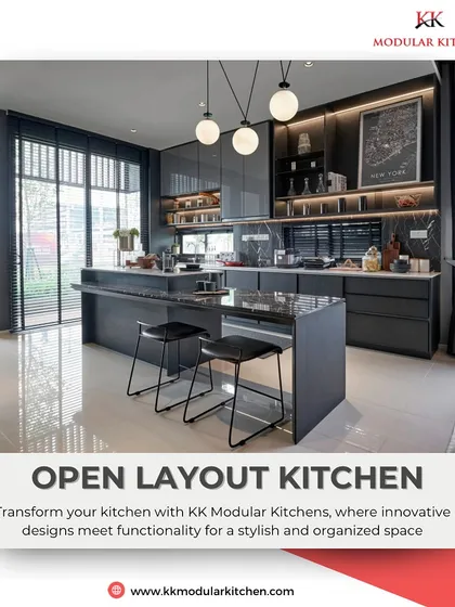An open layout kitchen transforms your home, creating a stylish and organized space where innovative design meets functionality. This layout is perfect for modern living and entertaining guests.