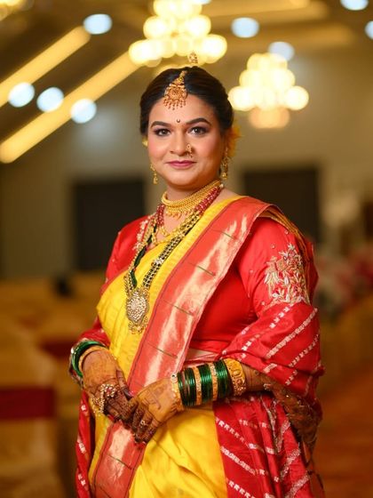 The final look of this royal bride. The makeup, hair, and draping all come together to create a majestic and unforgettable appearance.