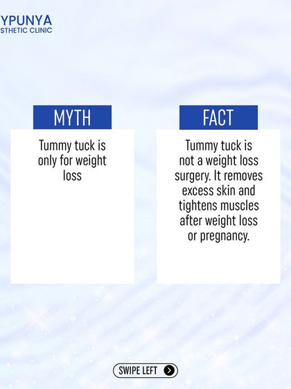 Myth: A tummy tuck is only for weight loss. Fact: It's a contouring surgery that removes excess skin and tightens muscles, often after major weight loss or pregnancy.