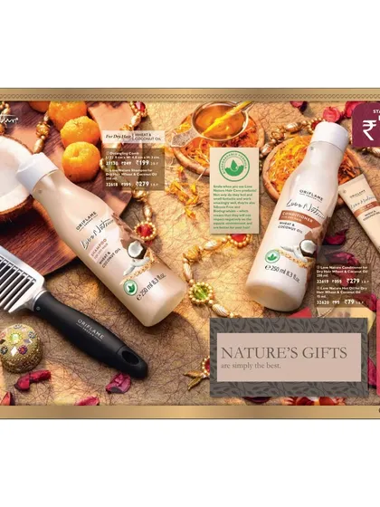 A festive-themed catalogue spread for Oriflame's Love Nature coconut hair and body products. This image highlights my skill in creating complex, prop-heavy compositions for seasonal marketing campaigns.