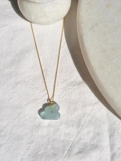 Another view of my aquamarine cloud pendant. This dreamy, dainty piece is a reminder to let go and flow, carrying a peaceful and calming energy.