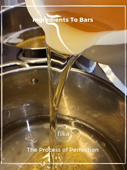 Ingredients to bars, the process of perfection. It all starts with pure, high-quality plant oils like the ones being poured here, forming the nourishing base for all my traditional cold-process soaps.