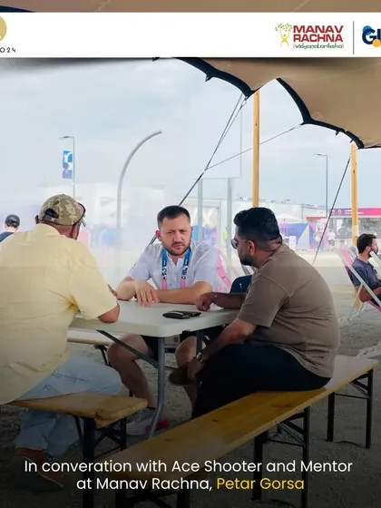 Our Vice President in conversation with ace shooter and our mentor, Petar Gorsa, at the Paris Olympics, gaining insights on the pulse of global athletics.