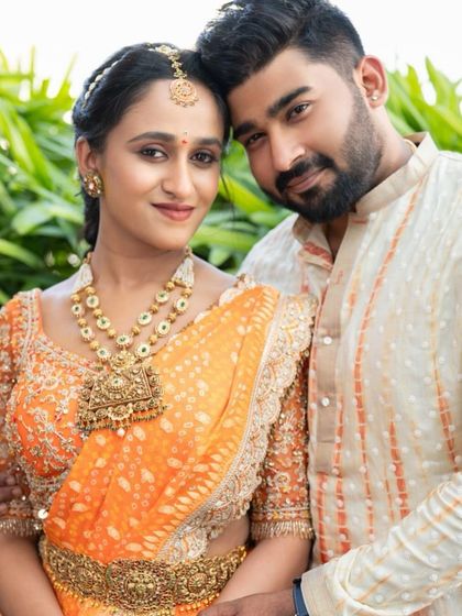 More images from engagement ceremonies and pre wedding shoots. This collection showcases a wide range of styles and color palettes, from playful and romantic to bold and regal, all custom designed for the couple's celebration.