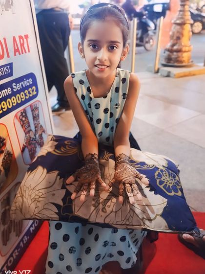 Mehendi brings joy to all ages. A cute young client showing off her simple and pretty henna design. I love creating age-appropriate designs for the little ones in the family.