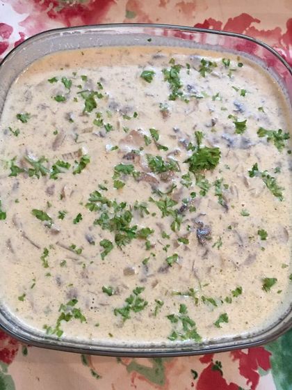 This is my creamy mushroom stroganoff, a popular choice for my continental catering menu. It's rich, savoury, and perfect served over rice or pasta. I prepare it in large batches for gatherings.