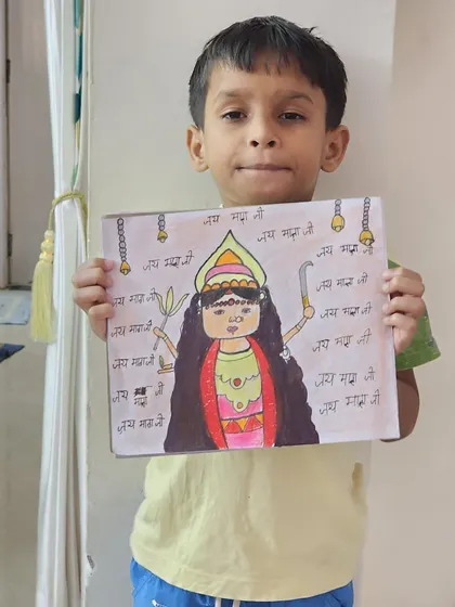 This young boy's artwork for Ram Navmi is full of devotion and color. It’s amazing to see how art helps children express their feelings and connect with traditions.