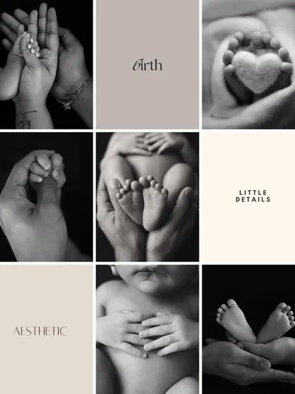 An aesthetic collage of black and white newborn details, perfect for capturing the art of these little moments.
