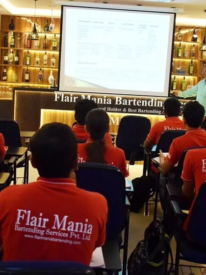 Our courses are a perfect blend of theory and practice. This is a shot from one of our classroom sessions where students learn the fundamentals of beverages, bar management, and mixology theory before hitting the bar.