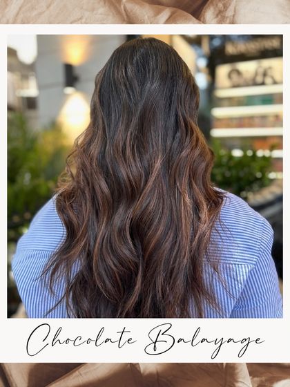 A gorgeous Chocolate Balayage with rich, decadent tones. This colour adds depth and shine for a truly luxurious finish.