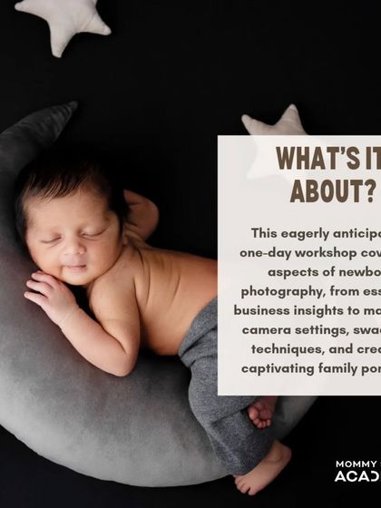 "What's It About?" graphic explaining the comprehensive nature of the one-day newborn workshop.