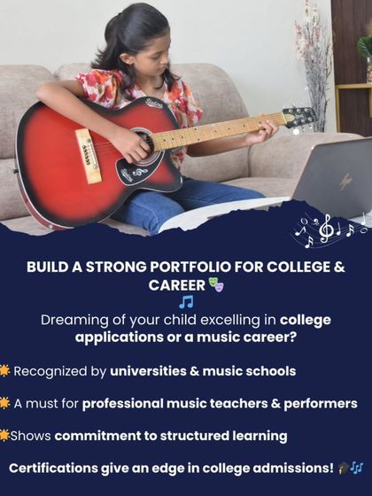 Build a strong portfolio for college and career. Music and dance certifications are recognized by universities and are a must for professional performers and teachers.