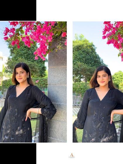 My bestie looking fabulous in a classic black suit from her own label. I created a soft, natural glam to complement her timeless outfit.