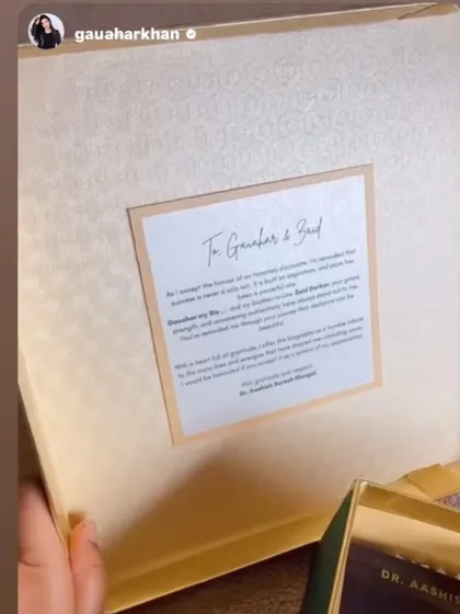 A personal touch makes all the difference. This is the custom note included in the hamper for Gauahar and Zaid, expressing heartfelt wishes and gratitude.