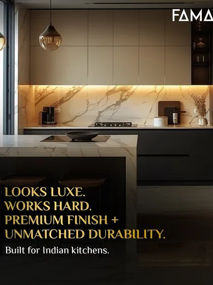 This kitchen embodies my philosophy: it looks luxe and works hard. The combination of a book-matched marble backsplash with sleek, handleless cabinets creates a premium finish. Built with our durable core materials, this kitchen is designed to withstand the rigors of heavy Indian cooking with zero compromise on style.