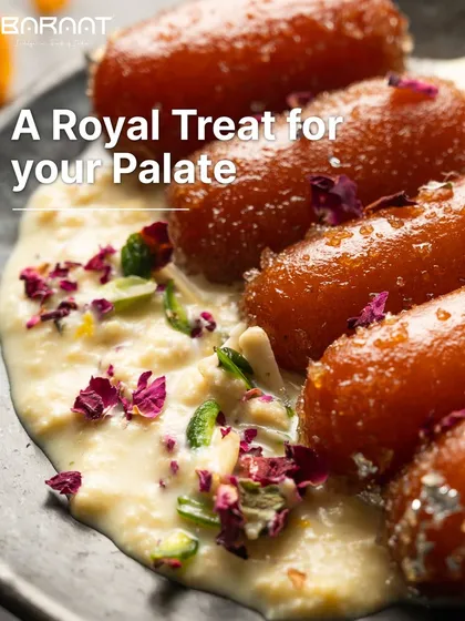 No Indian feast is complete without a sweet ending. My Shahi Gulab Jamun, served in a creamy rabri and garnished with pistachios and rose petals, is a royal treat for your palate.