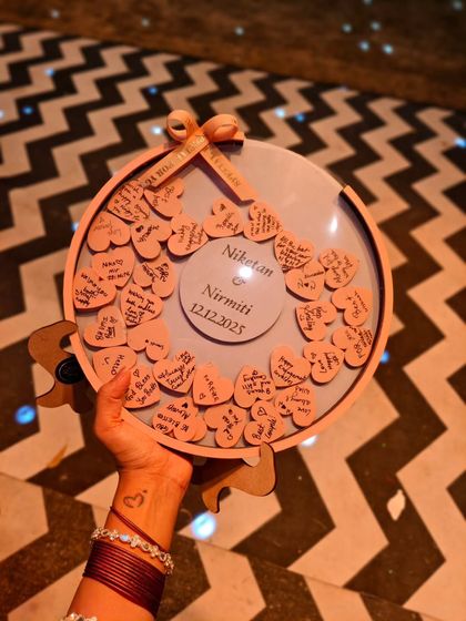 The wish board against a chevron-patterned floor. The modern background makes the rustic, handmade details of the frame pop.