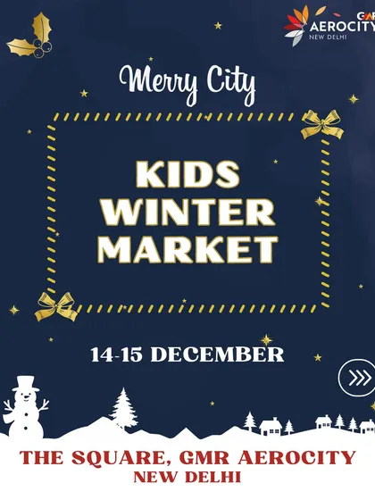 The official poster for the Merry City Kids Winter Market. This graphic details the dates and venue, promising a weekend of fun for the whole family.
