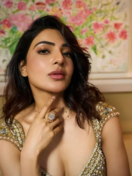 The talented Samantha Ruth Prabhu wearing my handcrafted micromosaic ring. The piece is set in 18k gold with natural, no-heat Mozambique rubies and diamonds.