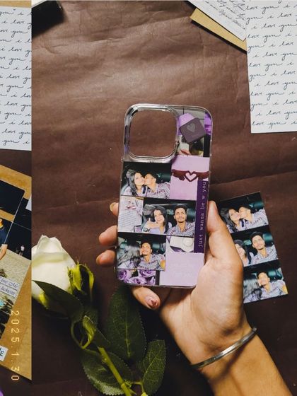 A custom phone case I made, featuring a collage of a couple's photos. It’s a practical gift that keeps your loved one close.