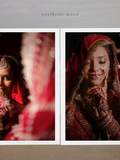 A modern, aesthetic album layout featuring two artistic bridal portraits, showcasing our creative photography style.