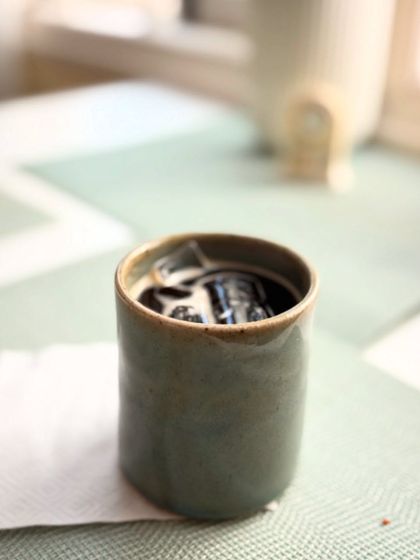 Mahanth's freshly ground iced coffee looks amazing in our KIC tumbler. The earthy glaze is a perfect match for a refreshing cold brew.