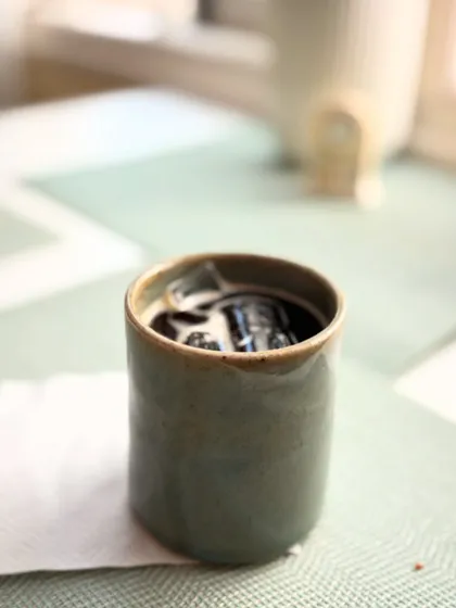 Mahanth's freshly ground iced coffee looks amazing in our KIC tumbler. The earthy glaze is a perfect match for a refreshing cold brew.