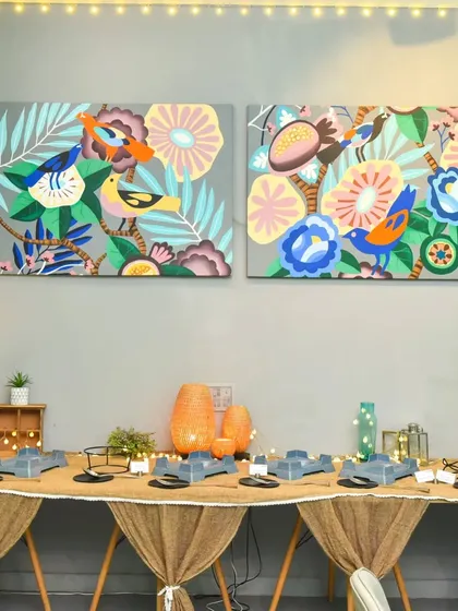 Setting the table be like this! A look at our rustic and charming buffet setup, ready to be filled with delicious food.
