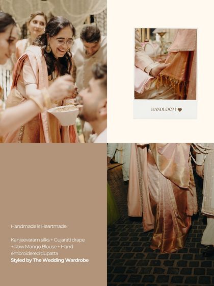 It's not just the color palette, but the intention that binds a family's wedding wardrobe. Here, the mother of the bride is styled in a stunning Kanjeevaram silk saree.